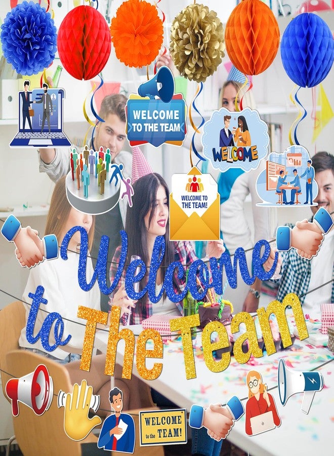 MZ.ogm Welcome To The Team Banner, Welcome Banner Garland Hanging Swirls Paper Flowers Honeycomb Balls, Welcome Decorations for Employee Office Coworker Teacher Colleague Staff - Image 4