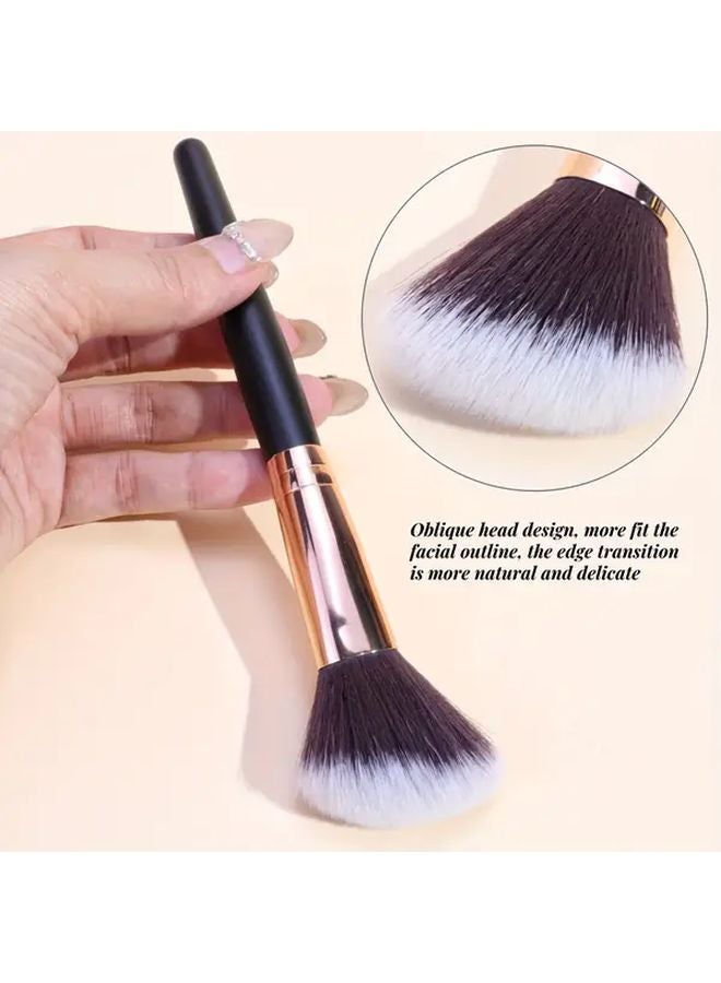 فرشاة أحمر الخدود ذات رأس مائل مقبض ذهبي أسود أداة مكياج لتحديد البودرة - Image 2