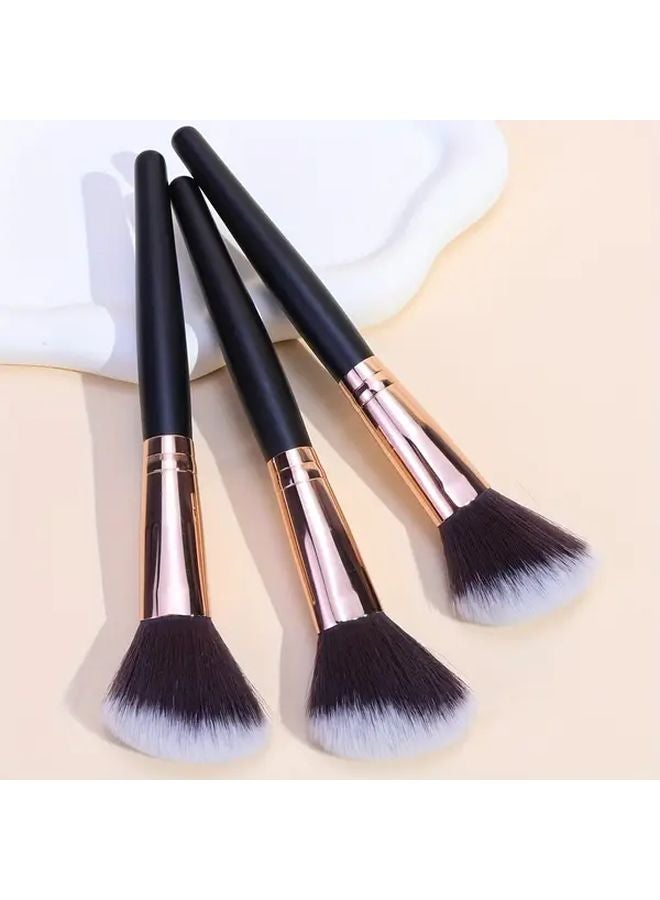 فرشاة أحمر الخدود ذات رأس مائل مقبض ذهبي أسود أداة مكياج لتحديد البودرة - Image 3