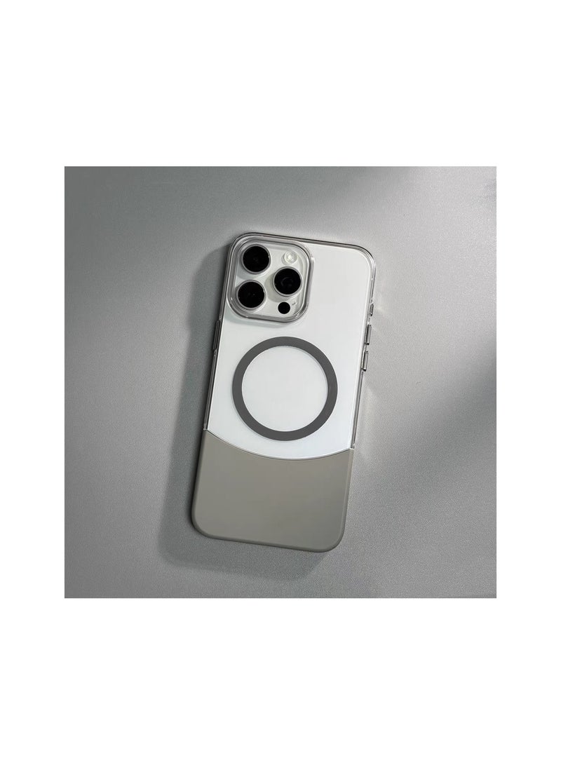 2 in 1 Ultra Thin Magnetic, Transparent, Shockproof, Hard PC Back,Anti Fall Removable, Splicing Cover Phone Case for iPhone 15 plus(grey) - Image 1