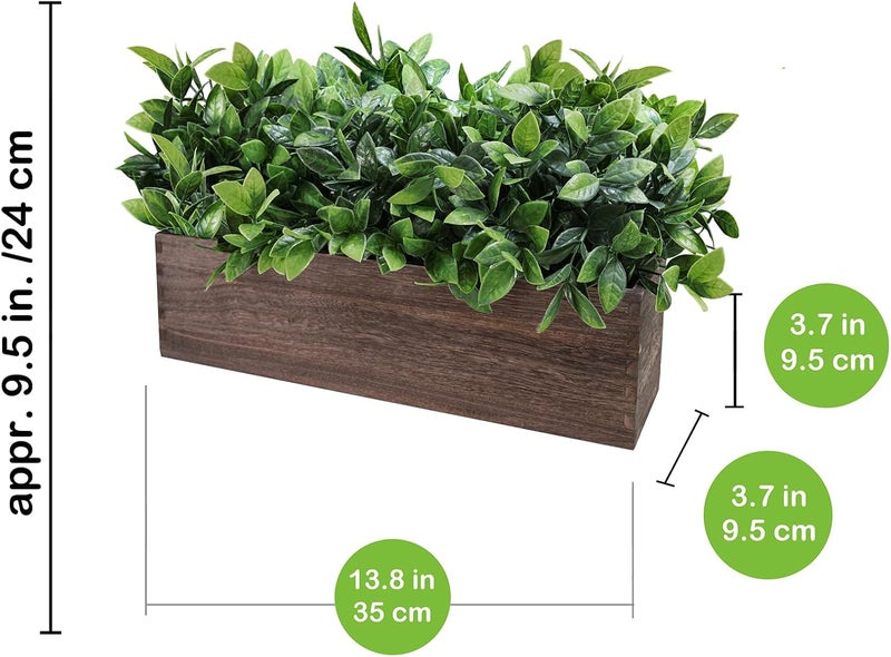 Winlyn 14" Artificial Boxwood Plants in Rectangular Wood Planter Farmhouse Greenery Arrangement Centerpiece Faux Potted Herb Plant for Wedding Dining Room Table Kitchen Windowsill Mantel Shelf Décor - Image 3