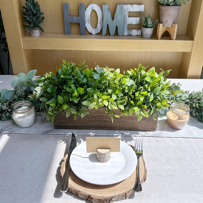 Winlyn 14" Artificial Boxwood Plants in Rectangular Wood Planter Farmhouse Greenery Arrangement Centerpiece Faux Potted Herb Plant for Wedding Dining Room Table Kitchen Windowsill Mantel Shelf Décor - Image 5