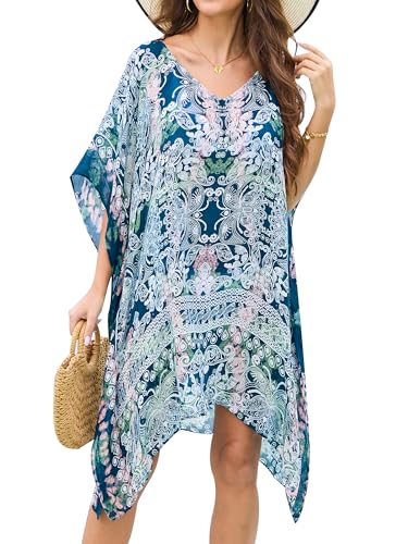 Moss Rose Caftan for Women Beach Cover up Swimsuit Kimono Cardigan with Bohemian Floral Print - Image 1