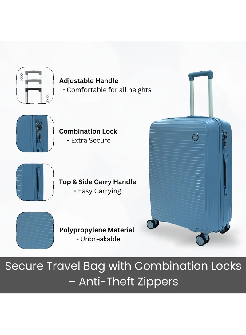 GIORDANO Giordano Pathfinder PP Hardcase Unbreakable Travel Luggage Set, Durable Lightweight 4 Double Wheels Smooth Rolling 3 Piece Suitcase, Secure Lock Travel Bag Sky Blue.