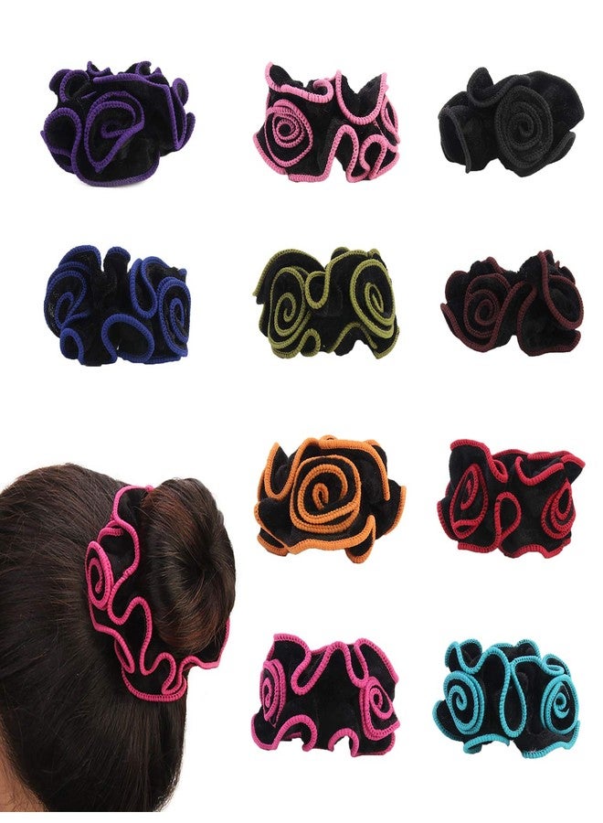 دينبري مجموعة من 10 ربطات شعر من الساتان والدانتيل والزهور، عصابات رأس مزينة بالزهور، حامل ذيل حصان، ربطات شعر مخملية للنساء (مجموعة من 10 ألوان) - Image 1