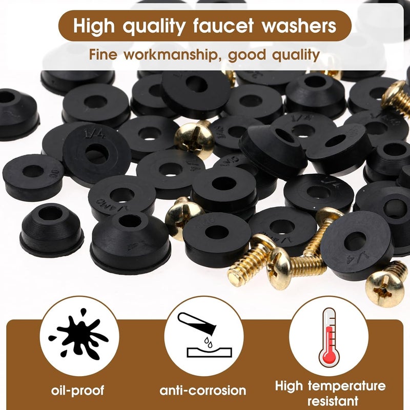 Sliverdew Rubber Washers Repair Kit - 116 Pcs Assorted Flat & Beveled Washers, Brass Bibb Screws for Outdoor Faucet Leak Repair - Image 4