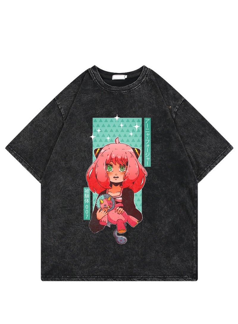 Washed retro T-shirt street hip hop anime SPY×FAMILY casual cotton summer short sleeves - Image 1