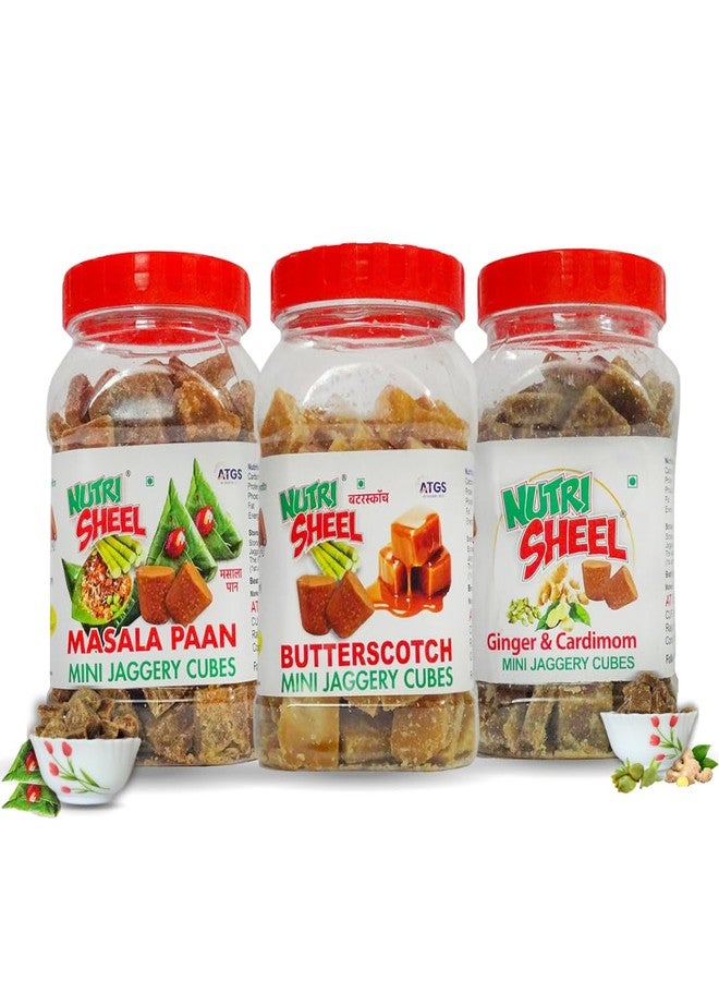 AT GLOBAL SETU Masala Paan, Ginger and Cardimom And Butterscotch Mini Organic Jaggery Cubes No Preservatives Added - Image 1