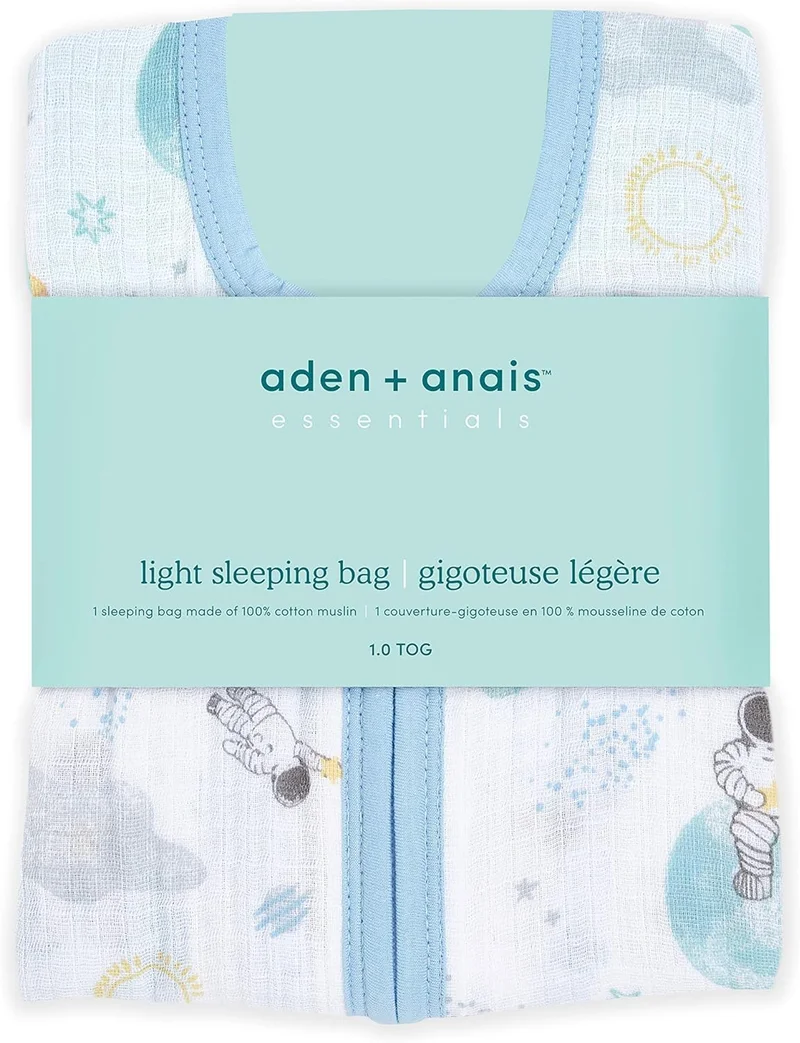 ايدن + أناي Aden + Anais Essentials Cotton Muslin 1.0 TOG Light Sleeping Bag - Space Explorers (0-6 Months)