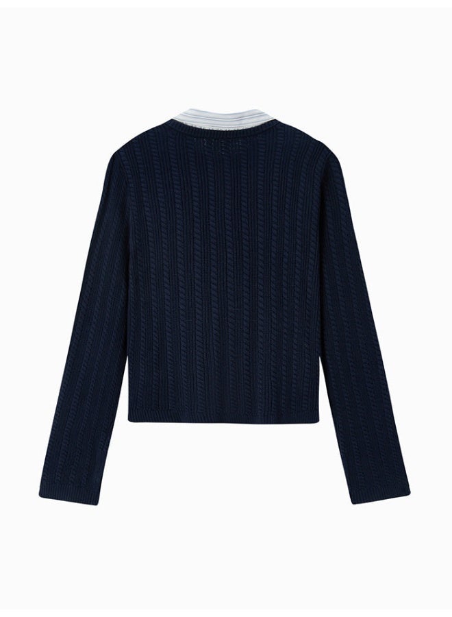 سيمير كارديغان محبوك مع قميص مخطط للنساء - Image 2