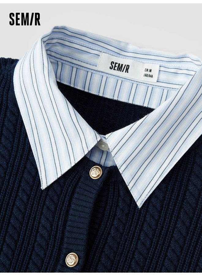 سيمير كارديغان محبوك مع قميص مخطط للنساء - Image 3