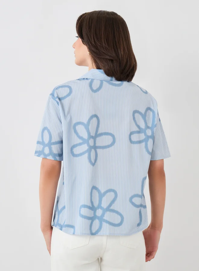 Take Two Take Two Floral Print Short Sleeve Oversized Shirt