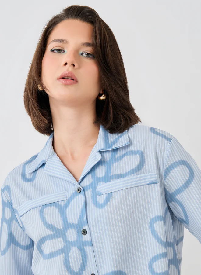 Take Two Take Two Floral Print Short Sleeve Oversized Shirt