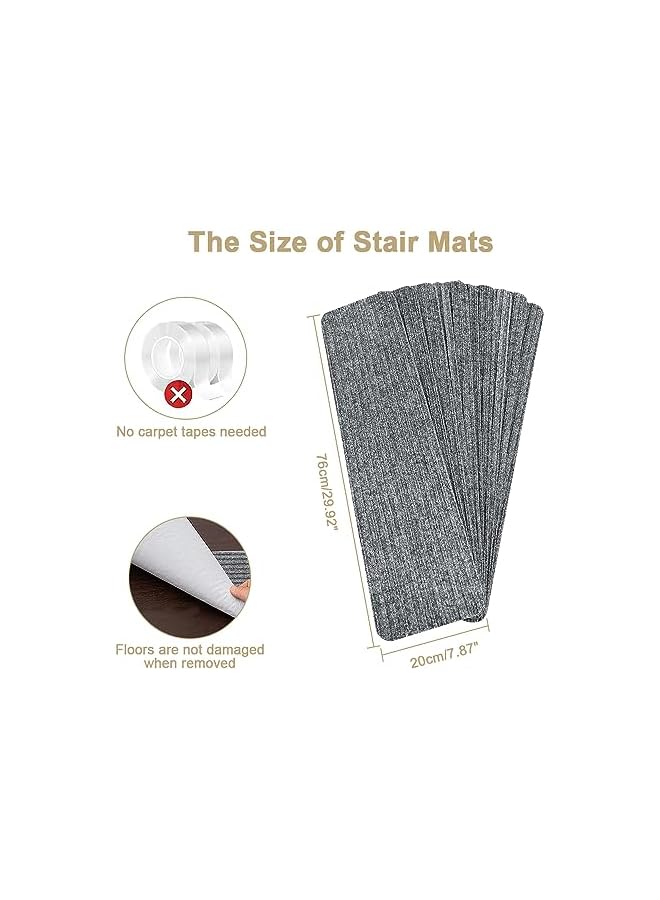 The Bros Stair Carpet Treads Non Slip Staircase Step Mat, Felt Stairs Runner Rugs 10PCS Stick On Stair Treads with Rubber Indoor Washable Steps Pads Edging Stair Mat for Kids Elders Pets 25x76cm - Image 2