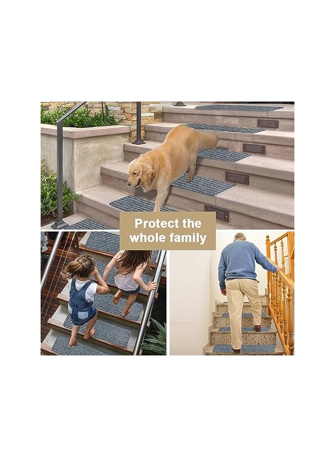 The Bros Stair Carpet Treads Non Slip Staircase Step Mat, Felt Stairs Runner Rugs 10PCS Stick On Stair Treads with Rubber Indoor Washable Steps Pads Edging Stair Mat for Kids Elders Pets 25x76cm - Image 5