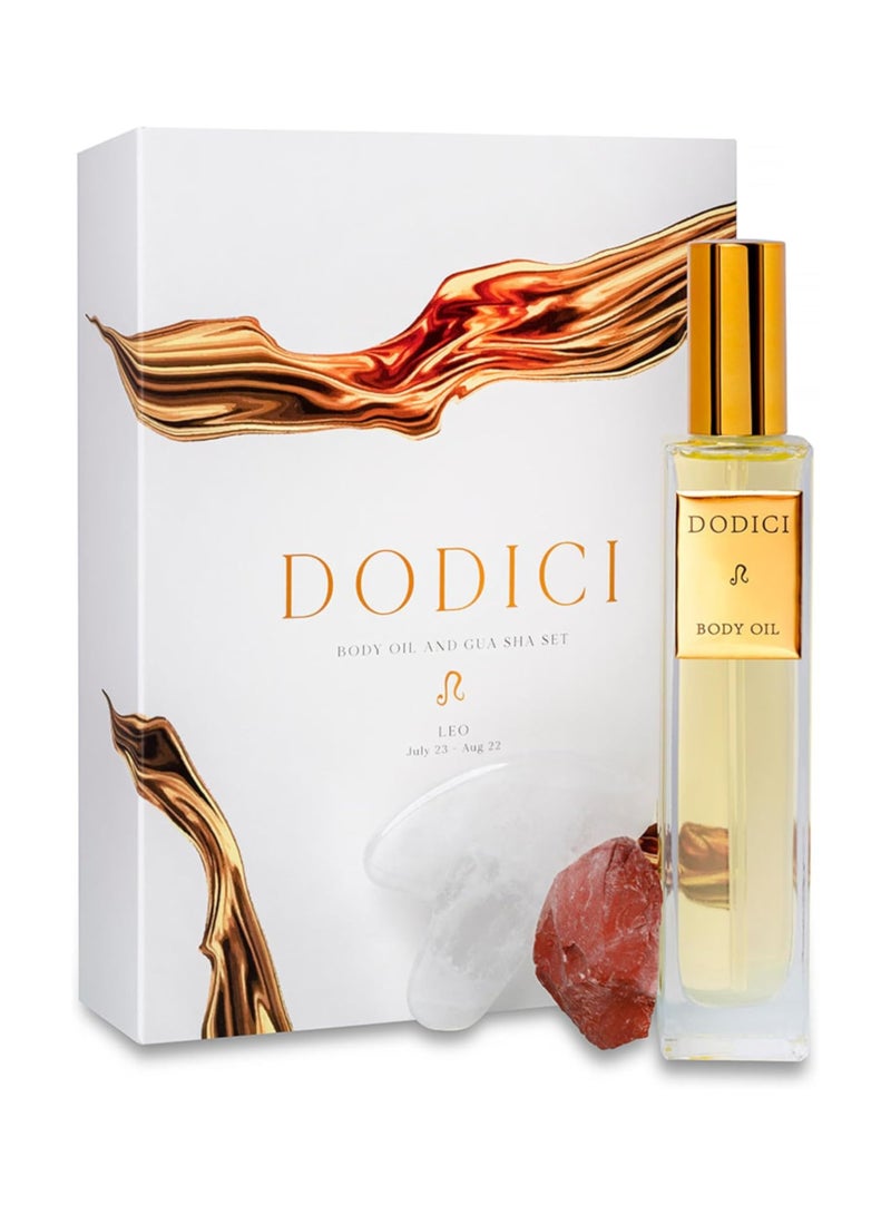 Dodici Gift Set Inspired by Your Zodiac Sign (Leo) Silky and luxurious body oil made from ecological oils | Perfect for a Birthday Gift | Organic Body Oil & Natural RED JASPER Gift Set + Gua Sha - Image 2