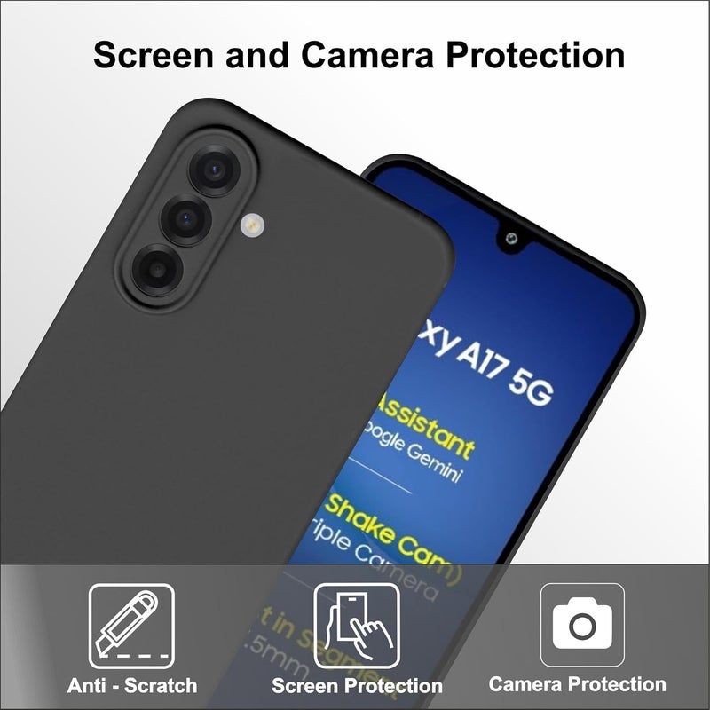 SBMS Silicone Back Cover Case for Samsung Galaxy A17 5G / Samsung F17 5G | Soft Micro-Fibre Lining Inside | Camera Protection Bump | Shockproof Back Cover Case for Sam A17/F17 5G (Black CandyCloth) - Image 3