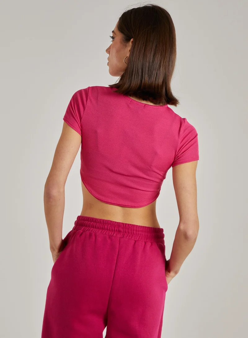 Pink Vanilla Cropped Ribbed Band Tee