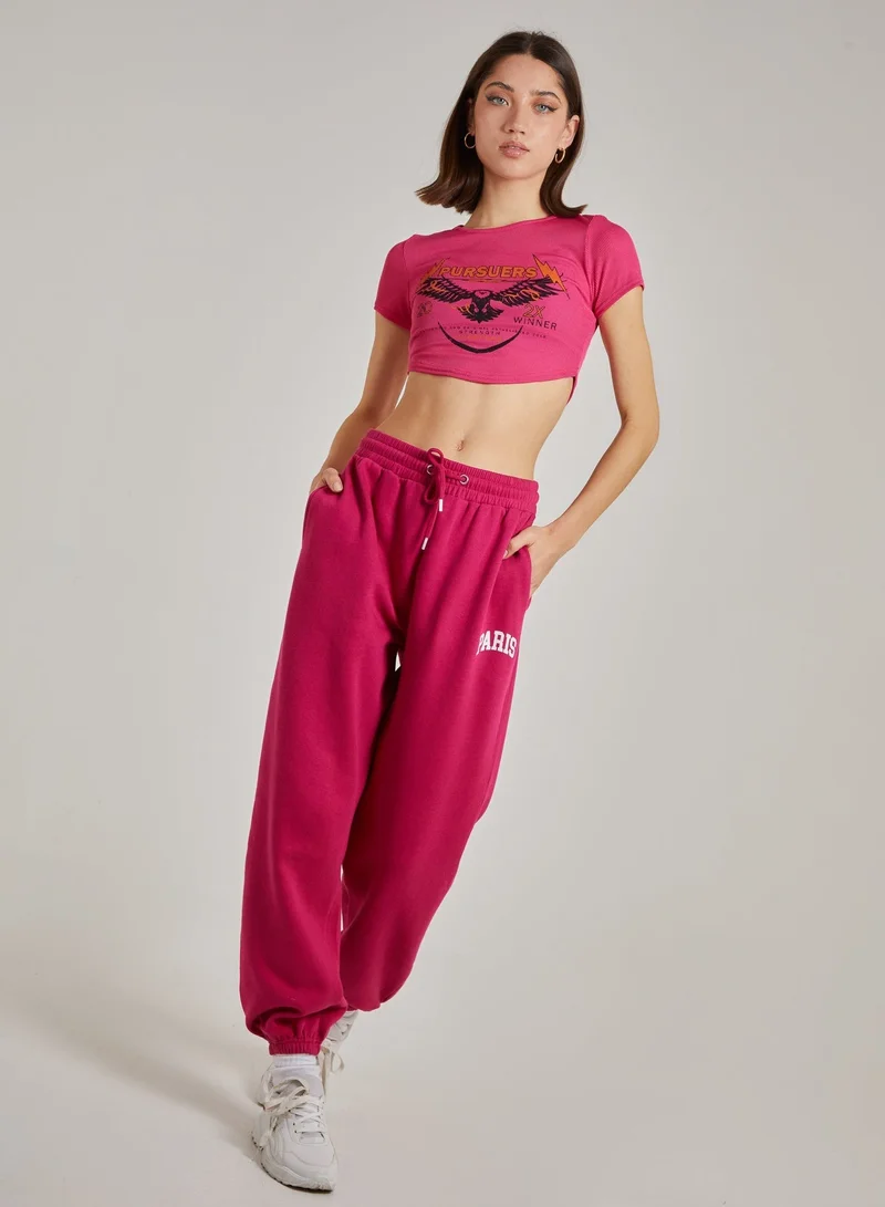 Pink Vanilla  Cropped Ribbed Band Tee for Women | Best Price UAE