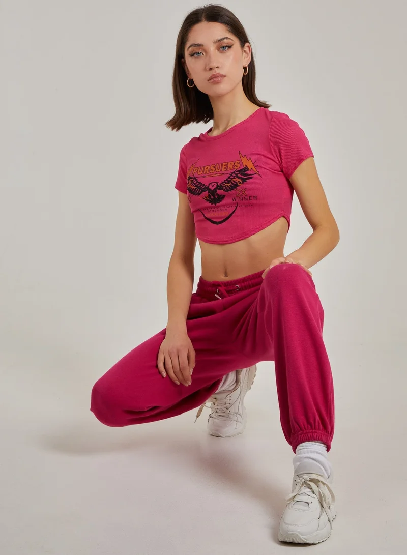 Pink Vanilla  Cropped Ribbed Band Tee for Women | Best Price UAE