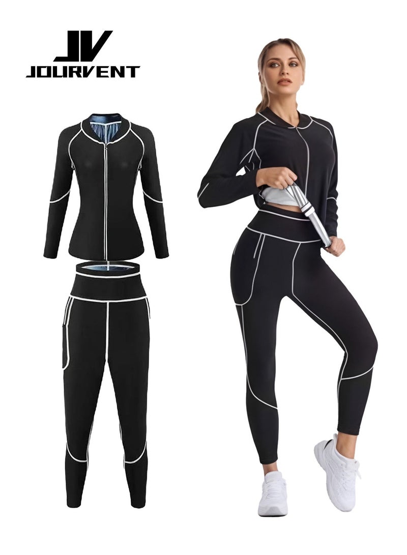 جورفنت بدلة ساونا للتخسيس تناسب النساء للتعرق، سترة رياضية تمنع التعرق بغزارة، بدلة تعرق لفقدان الوزن، ملابس لياقة بدنية نحيفة بسحاب - Image 1