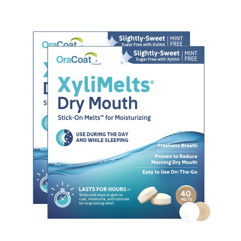 Oracoat XyliMelts for Dry Mouth Night Time or Day Moisturizing Dry Mouth Adhering Discs Sugar Free with Xylitol 80 Count SlightlySweet Flavor 8Hour Relief