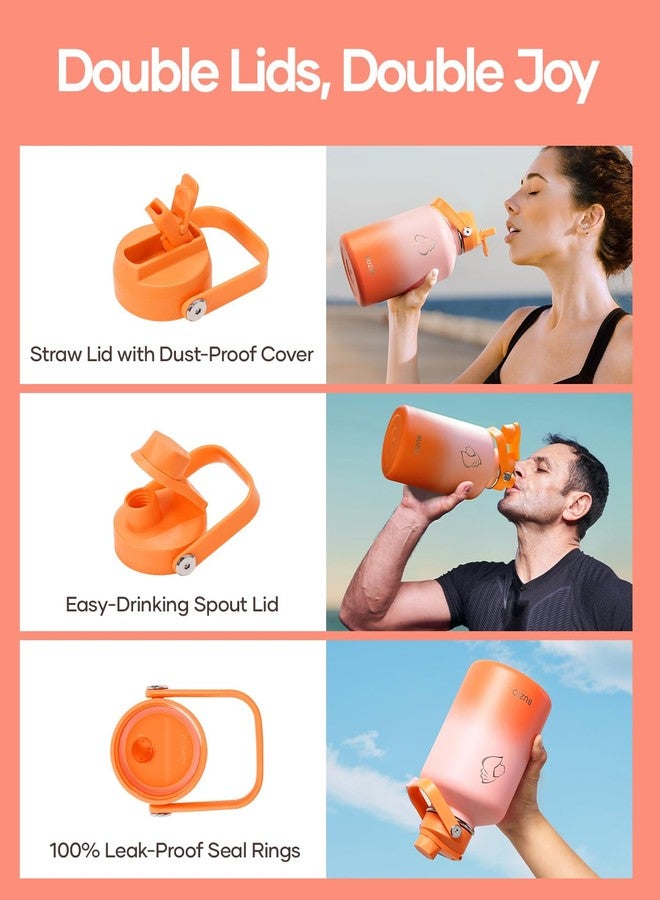 BUZIO 64oz Insulated Water Bottle, Stainless Steel Water Flask with Straw Lid and carrying pouch, Keep Cold 48h Leak Proof Double Wall Vacuum Travel Mug Metal Canteen for Gym Beach, Gradient Orange - Image 4