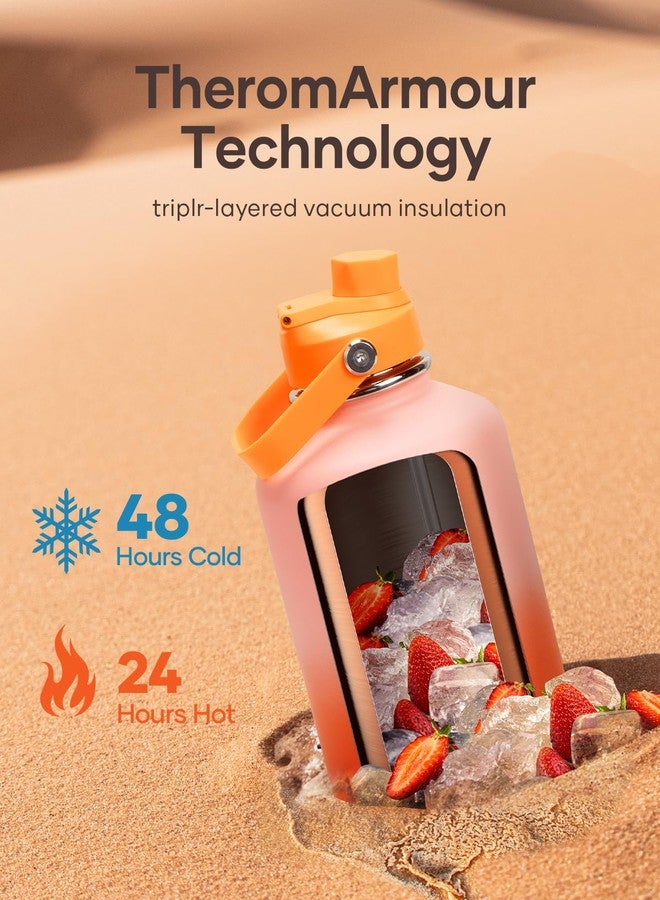 BUZIO 64oz Insulated Water Bottle, Stainless Steel Water Flask with Straw Lid and carrying pouch, Keep Cold 48h Leak Proof Double Wall Vacuum Travel Mug Metal Canteen for Gym Beach, Gradient Orange - Image 2