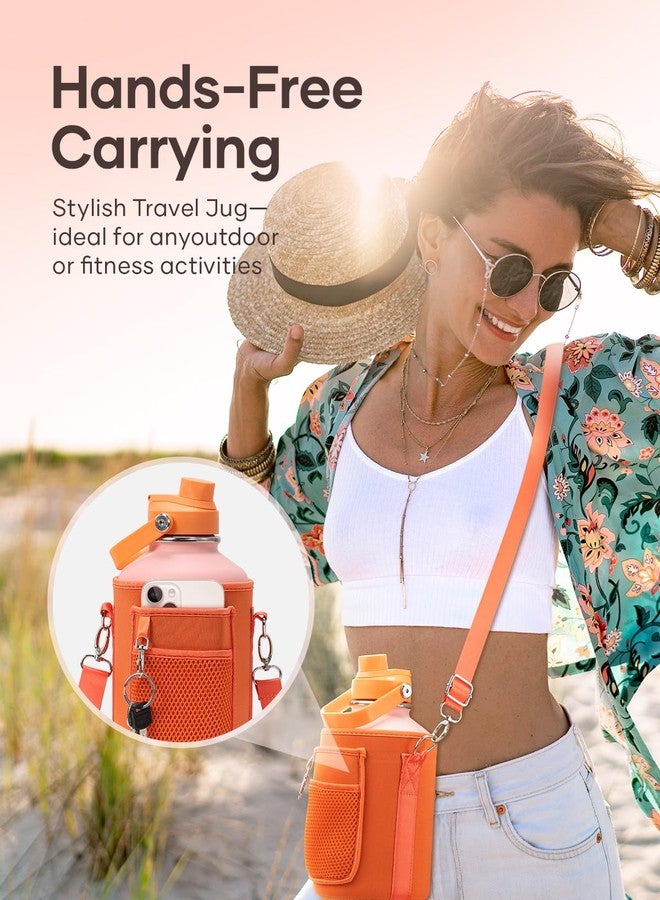 BUZIO 64oz Insulated Water Bottle, Stainless Steel Water Flask with Straw Lid and carrying pouch, Keep Cold 48h Leak Proof Double Wall Vacuum Travel Mug Metal Canteen for Gym Beach, Gradient Orange - Image 3