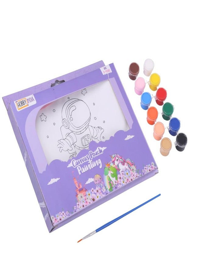 HOBBY INDIA DIY Canvas Pouch Painting Kit for Kids | with Zip Makeup & Toiletry Art Craft Set | Birthday, School, Stationery, Travel, Pencil Bag Boy & Girl | Christmas & Return Gift (Astronut) - Image 1
