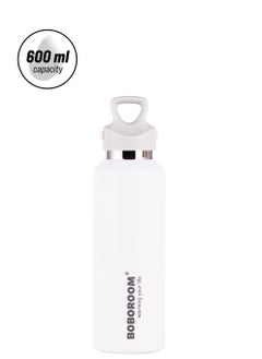 Thermal isulated Water Bottle 600 ML Stainless Steel Double Wall Vacuum insulated Water Bottles for Hot Cold Water Gym Bottle Flask Bottle Screwless White.