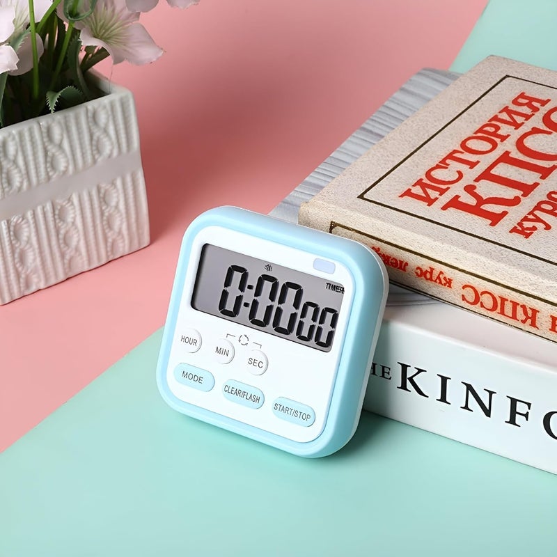 Takositio Takositio Cute Cartoon Digital Electronic Kitchen Timer Stopwatch with LCD Display and Retractable Stand Timing Alarm Clock for Cooking Baking Kids Study Yoga Shower Bathroom Timer D Blue - Image 5