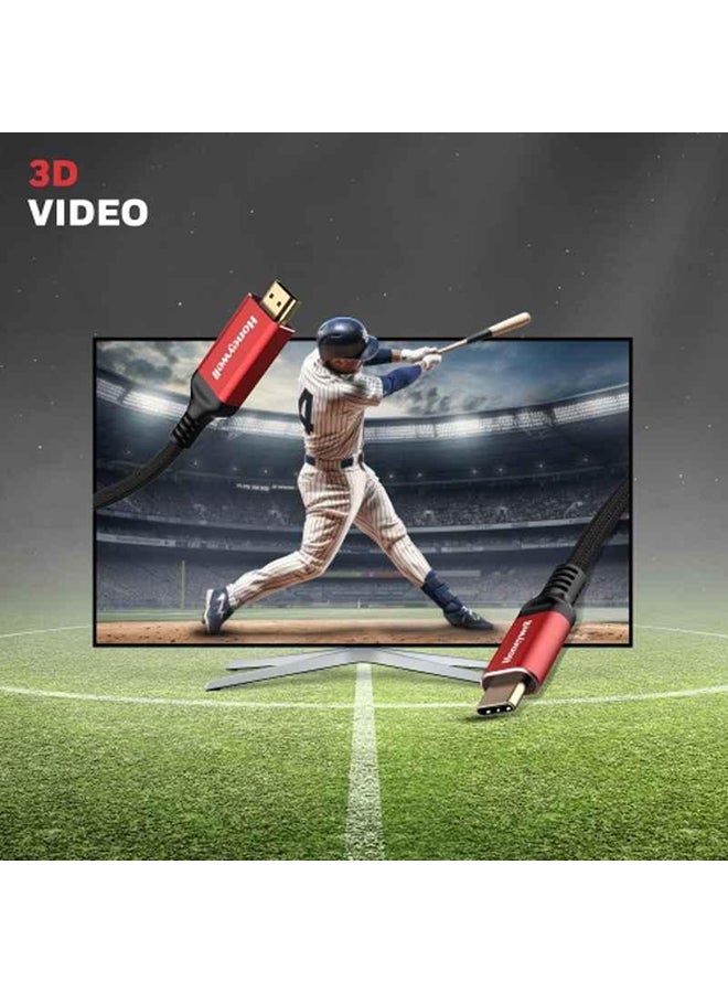 هوني ويل كابل HDMI من نوع C إلى 2.0 بطول 2 متر (6.6 قدم) بدقة 4Kx2K 60Hz UHD بسرعة 18Gbps ذكر إلى ذكر متوافق مع التلفاز واللابتوب والهواتف الذكية وجهاز العرض وغيرها باللون الأحمر - Image 2