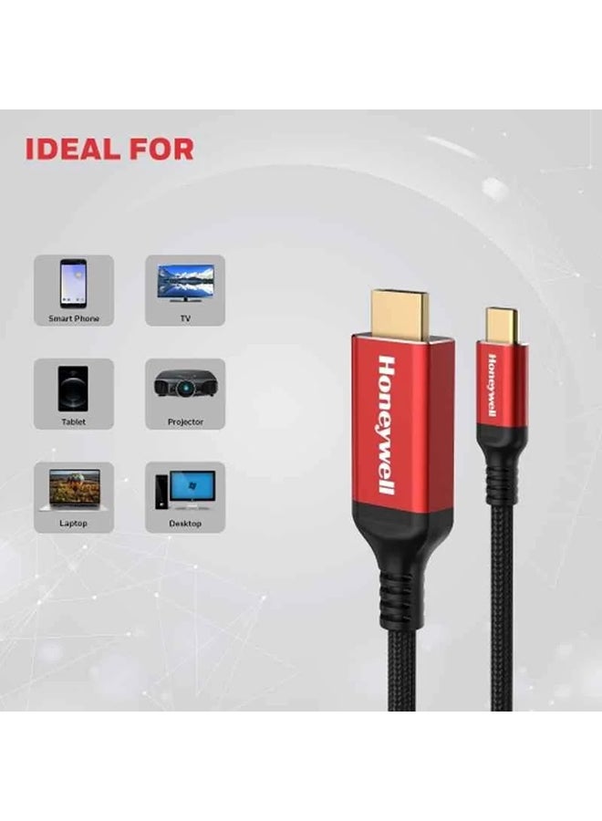 هوني ويل كابل HDMI من نوع C إلى 2.0 بطول 2 متر (6.6 قدم) بدقة 4Kx2K 60Hz UHD بسرعة 18Gbps ذكر إلى ذكر متوافق مع التلفاز واللابتوب والهواتف الذكية وجهاز العرض وغيرها باللون الأحمر - Image 4