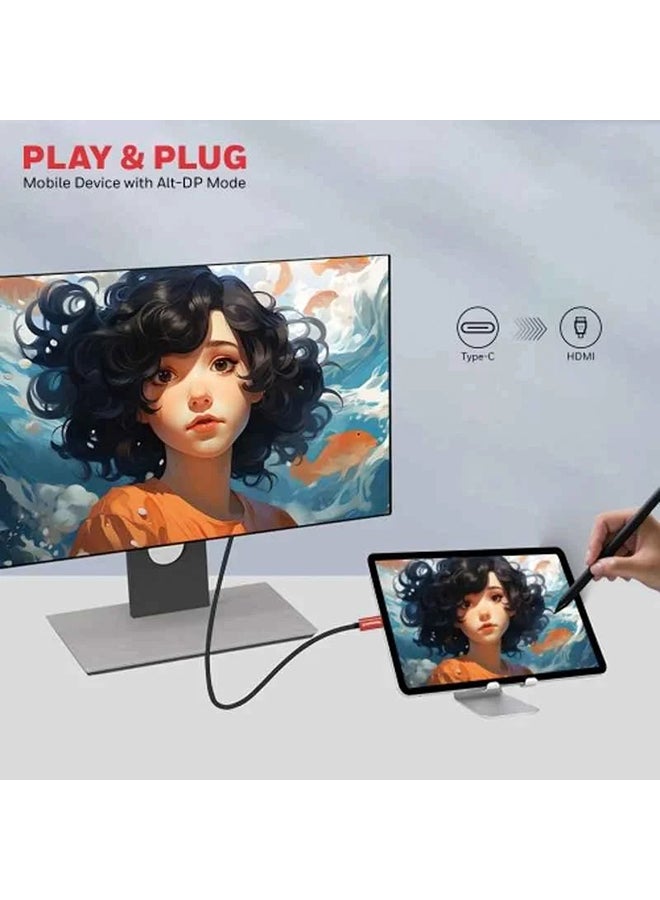 هوني ويل كابل HDMI من نوع C إلى 2.0 بطول 2 متر (6.6 قدم) بدقة 4Kx2K 60Hz UHD بسرعة 18Gbps ذكر إلى ذكر متوافق مع التلفاز واللابتوب والهواتف الذكية وجهاز العرض وغيرها باللون الأحمر - Image 5