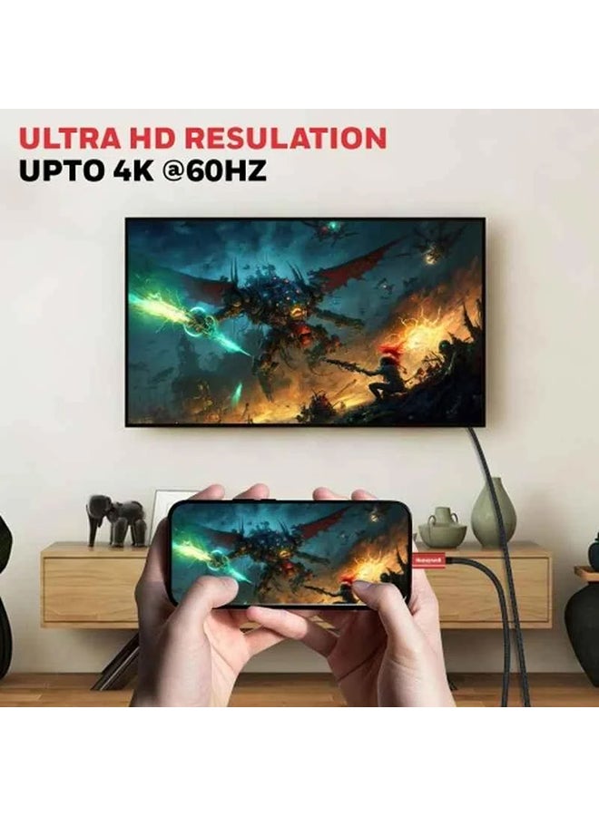 هوني ويل كابل HDMI من نوع C إلى 2.0 بطول 2 متر (6.6 قدم) بدقة 4Kx2K 60Hz UHD بسرعة 18Gbps ذكر إلى ذكر متوافق مع التلفاز واللابتوب والهواتف الذكية وجهاز العرض وغيرها باللون الأحمر - Image 3