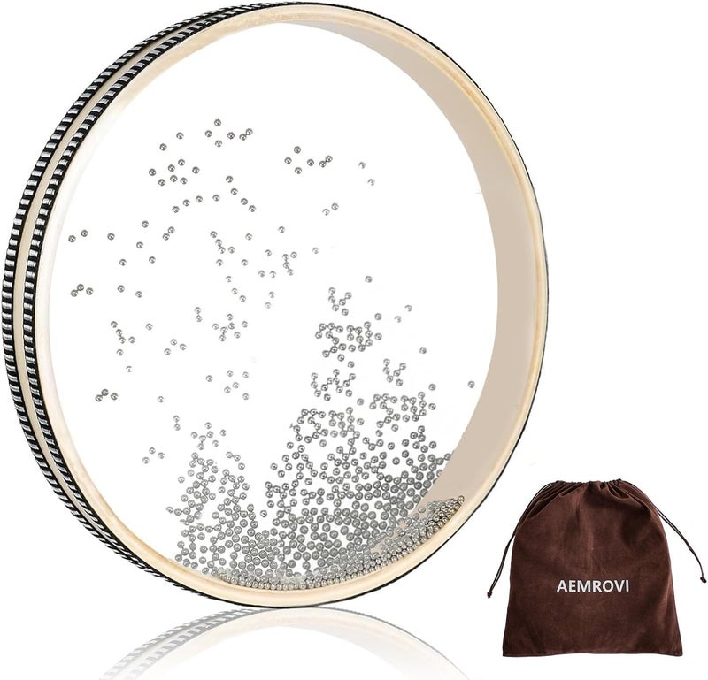 Aemrovi Ocean Drum 10" Sea Drum, With Hardwood Shell and Wave Beads- Sound Healing Instrument for Meditation, Relaxation, Yoga, Stress Relief(Includes Round Carry Bag) - Image 1