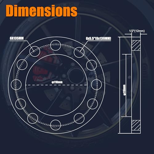 GAsupply 12mm 6x5.5 6x135 6x139.7 Universal Wheel Spacers, Fit for Silverado/Suburban/Sierra/Yukon 1500 Tacoma (Only 6 Lug) 4-Runner, 110mm Hub Bore, 1/2" Forged Black Universal Spacer Adapters, 4PCS - Image 2