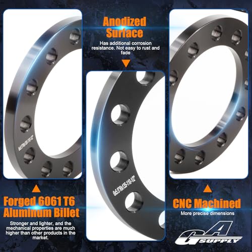 GAsupply 12mm 6x5.5 6x135 6x139.7 Universal Wheel Spacers, Fit for Silverado/Suburban/Sierra/Yukon 1500 Tacoma (Only 6 Lug) 4-Runner, 110mm Hub Bore, 1/2" Forged Black Universal Spacer Adapters, 4PCS - Image 4