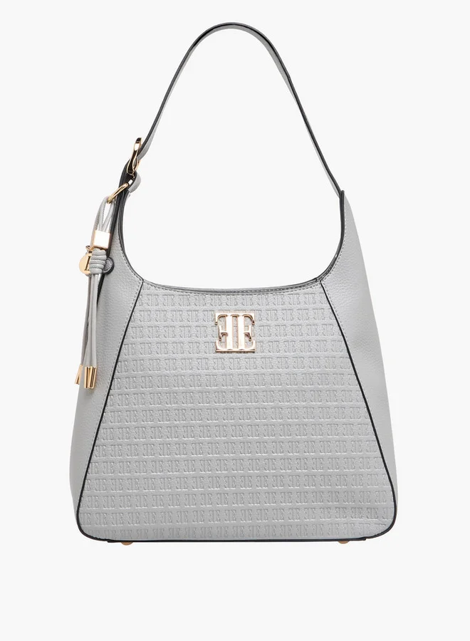 ELLE Monogram Embossed Shoulder Bag with Handle and Zip Closure
