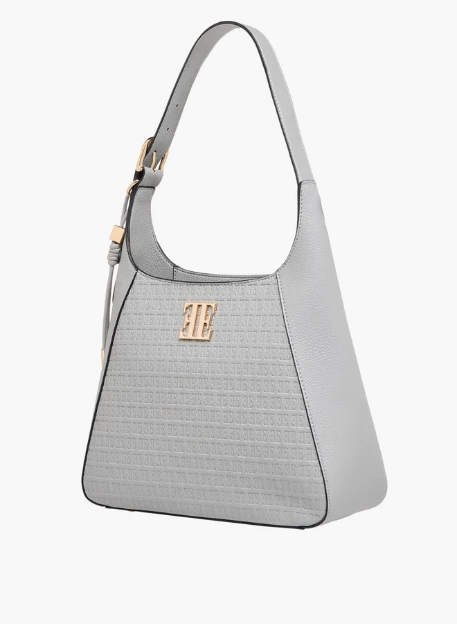 ELLE Monogram Embossed Shoulder Bag with Handle and Zip Closure