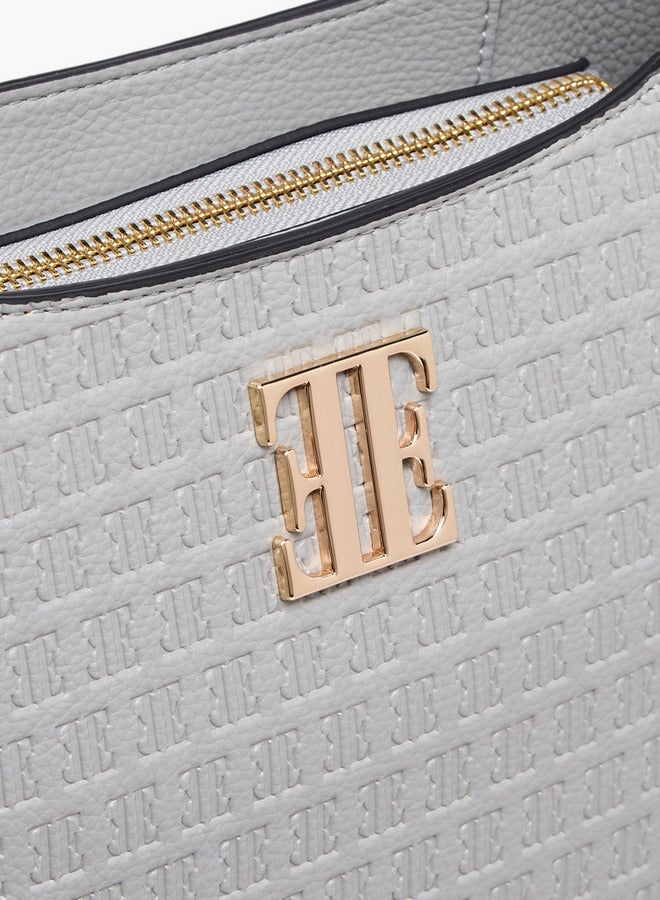 ايل حقيبة كتف بنقش شعار مع مقبض وإغلاق بسحاب - Image 4