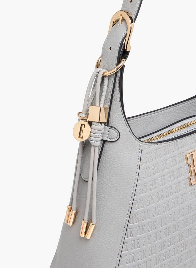 ايل حقيبة كتف بنقش شعار مع مقبض وإغلاق بسحاب - Image 5