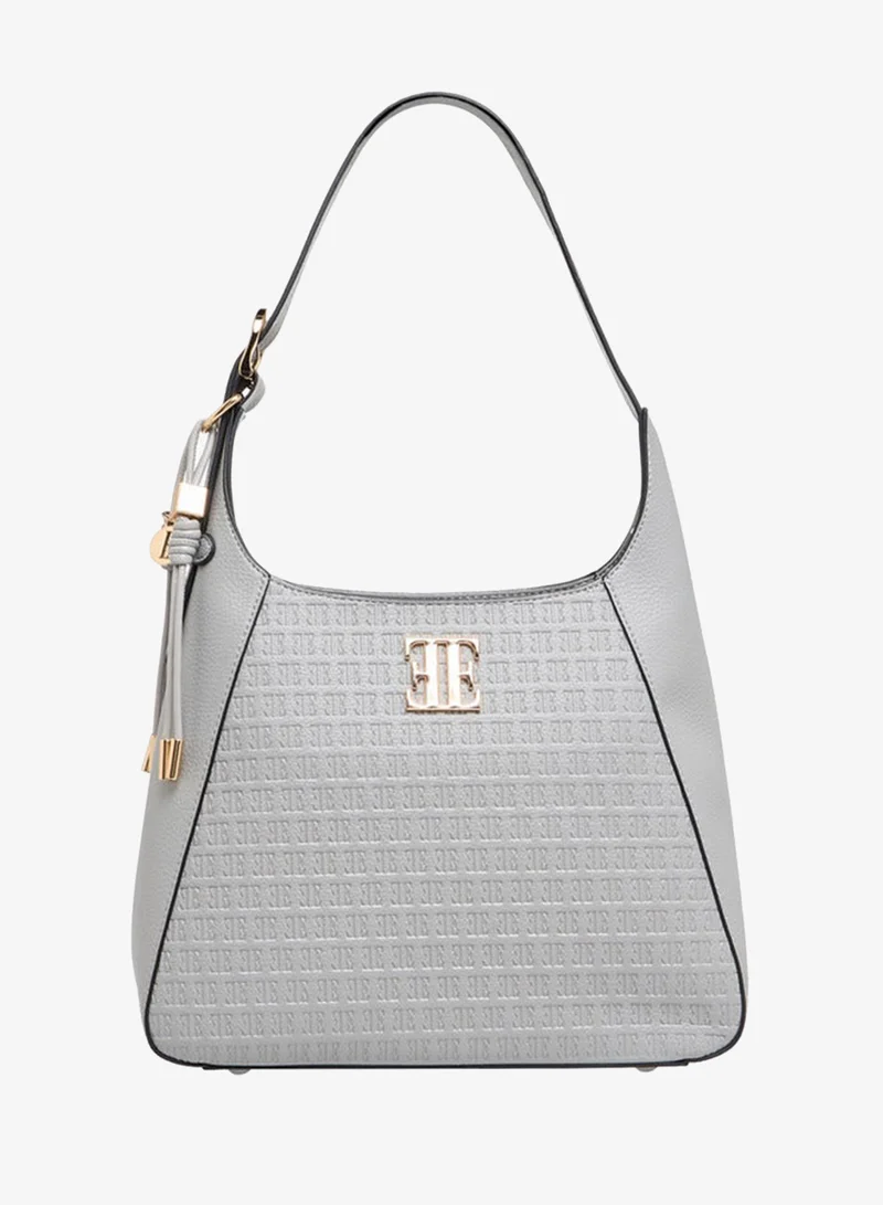 ELLE Monogram Embossed Shoulder Bag with Handle and Zip Closure