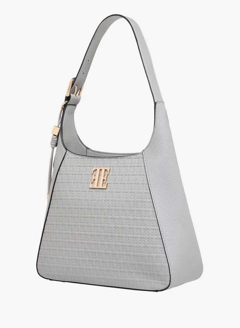 ELLE Monogram Embossed Shoulder Bag with Handle and Zip Closure