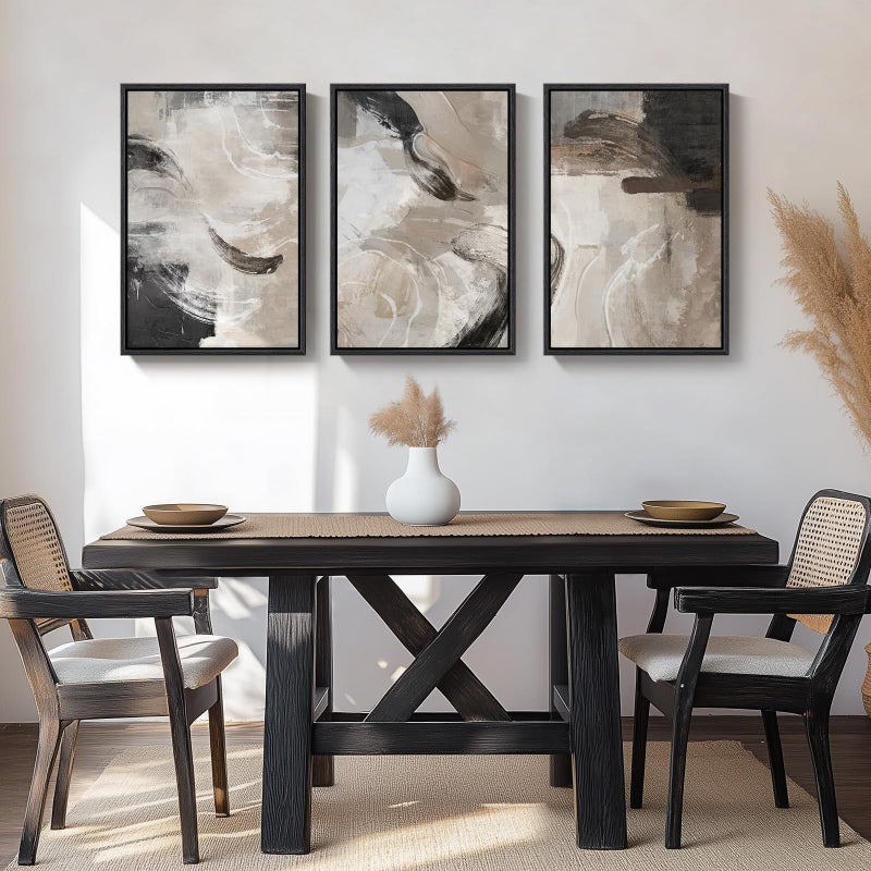 Cuspin Large Framed Neutral Abstract Wall Art, 3 Piece Modern Minimalist Canvas Prints Paintings Artwork for Walls, Black Beige Brown Neutral Tone Pictures for Living Room Hallway Dining Wall Decor 20x30 In - Image 4
