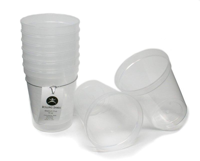 Rolling Sands 16 oz Reusable Plastic Stadium Cups 8 Pack Made in USA BPAFree Dishwasher Safe Tumblers Clear