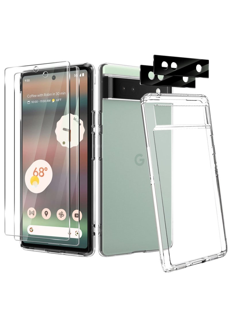 KASTWAVE - Phone Case for Google Pixel 6A 5G, 5 in 1 Clear Silicone Case with Screen Protector and Camera Lens Protector for Google Pixel 6A 5G, Drop Protection Cover - Image 1