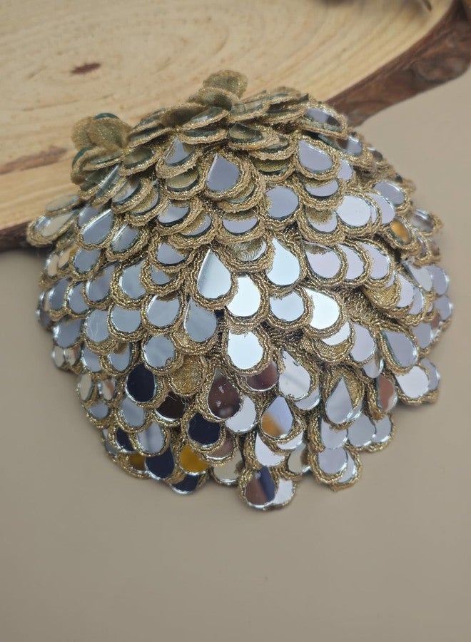 Twinsho Handcrafted Mirror Work Bun Cover, Silver and Gold, Teardrop Mirror Embellished, Traditional Indian Hair Accessory - Image 1