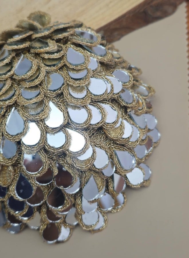 Twinsho Handcrafted Mirror Work Bun Cover, Silver and Gold, Teardrop Mirror Embellished, Traditional Indian Hair Accessory - Image 3